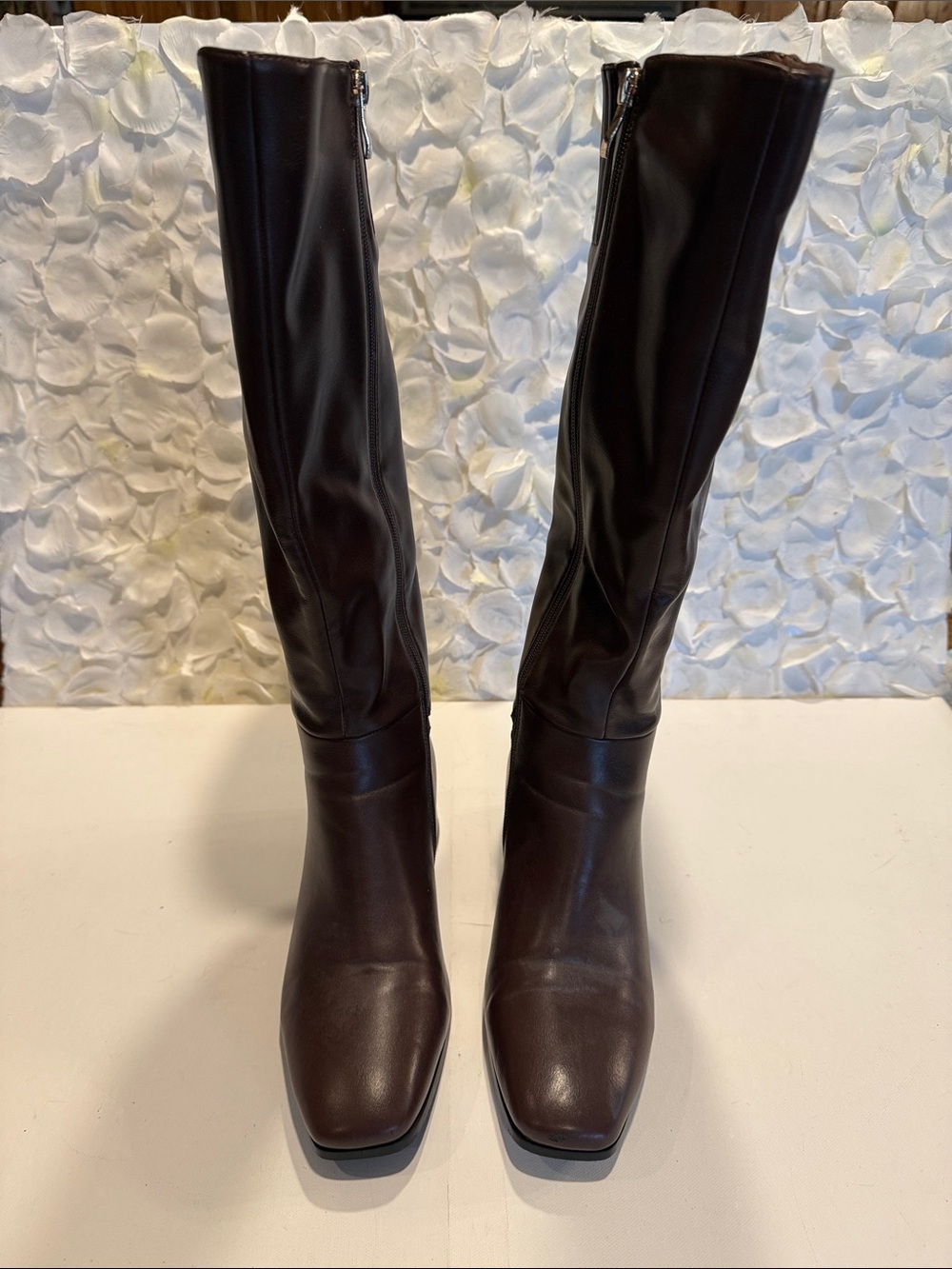 Classic Knee-High Lace-Up Boots in Dark Brown Leather